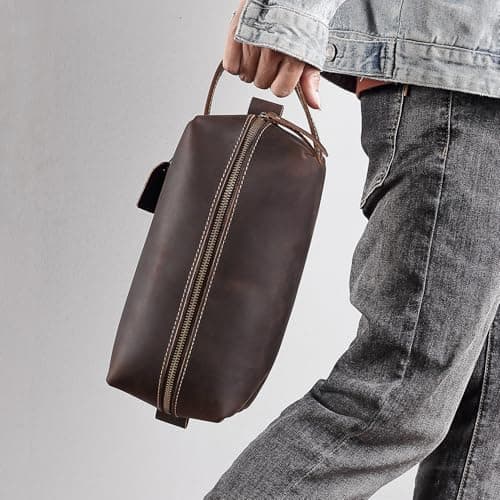 Genuine Crazy Horse Leather Power Bank Pouch -, Cables, Toiletries 4.1 x 5.3 inches, Durable & Stylish Carry Case, 0.55" (coffee) — view 6