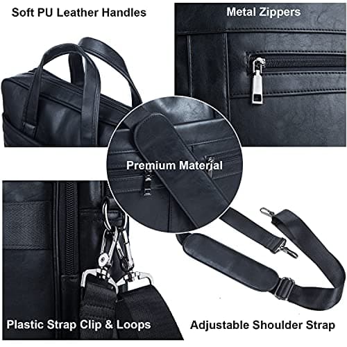 seyfocnia Men's Business Travel Briefcase Leather Messenger Bags Laptop Bag 17.3 inch Work Computer Bag Handmade Satchel Bag (Black) — view 3