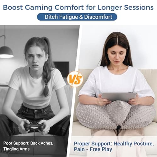 INFANZIA Reading Pillow for Gaming, Arm Rest Support Pillow, U-Shaped Lap Pillow with Side Pocket for Bed & Sofa, Compact Gaming Pillow with Tablet Support for Reading, Crocheting, Working — view 6