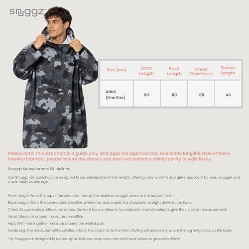 Snuggz Adult Grey Camo Rain Poncho, Lightweight Waterproof Hooded Rain Coat — view 6