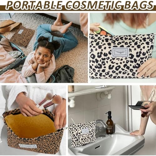 KIUEZIR 2pcs Chic & Modern Makeup Bags, Durable Linen Material with Leopard Print Patterns, Smooth Zipper and Large Capacity, Travel Cosmetic Toiletries Bags for Women Ladies Birthday Present — view 6