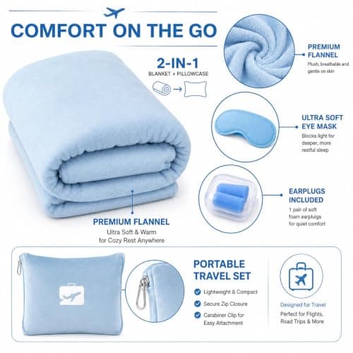 Travel Blanket and Pillow, Ultra Soft 2 in 1 Airplane Blanket, 50x60 Inches — view 2