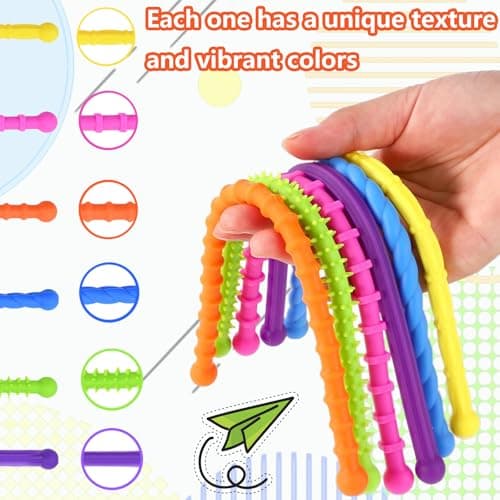 Lanstorm 6 PCS Textured Stretchy Sensory Fidget Toys, Colorful Quiet Fidget Toys, Noodle Texture Sensory Toys, ADHD Autism Anxiety Relief Stretchy Sticks, for Classroom, Travel, Camping, Picnic — view 3