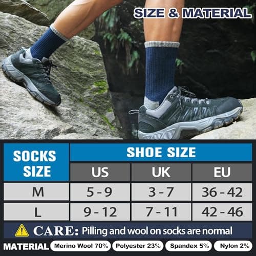 MOGGEI Mens Merino Wool Hiking Socks Thermal Warm Winter Breathable Cushioned Cosy Crew Socks for Walking Trekking Outdoor Sport 5 Pairs, UK Shoe Size 7-11(Grey/Blue/Dark Blue/Black) — view 6