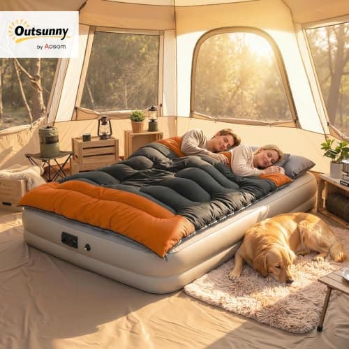 Outsunny Double Sleeping Bag with 2 Pillows 220 x 160 cm Grey and Orange — view 2