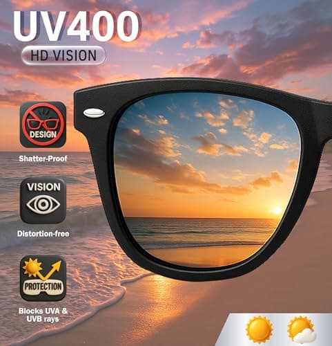 Komonee Drifter Sunglasses UV400 Protection Matt Black Classic Style Retro Sun Shades Eye Glasses Unisex For Men Women Cycling Sports Fishing Travel – Lightweight Frame Fashion Eyewear Outdoors — view 4