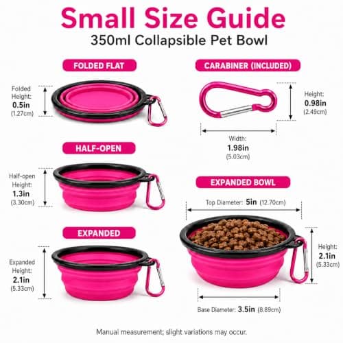 Collapsible Pet Feeding Bowl Portable Silicone Space Save Travel Dog Cat Bowl with Carabiner Carry Hook Two Size Avaliable Small 350ml (12fl oz) / Large 1000ml (34fl oz) (Orange, Small (350ml)) — view 2