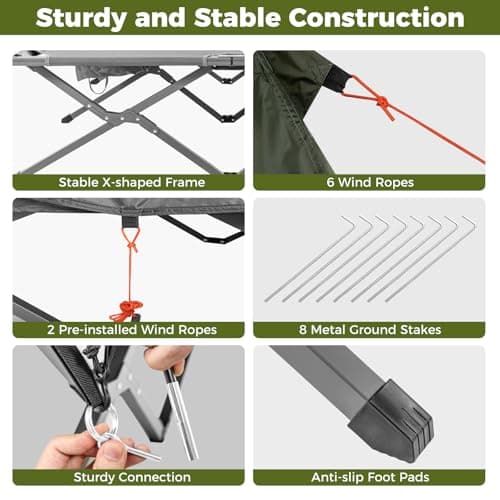 COSTWAY 2 Person Foldable Camping Tent, Elevated Tent Cot with Camping Bed, Waterproof Rainfly, 2 Mesh Doors and Wheeled Bag, Portable Outdoor Dome Tent (Round, Grey, 194 x 145 x 150 cm) — view 5