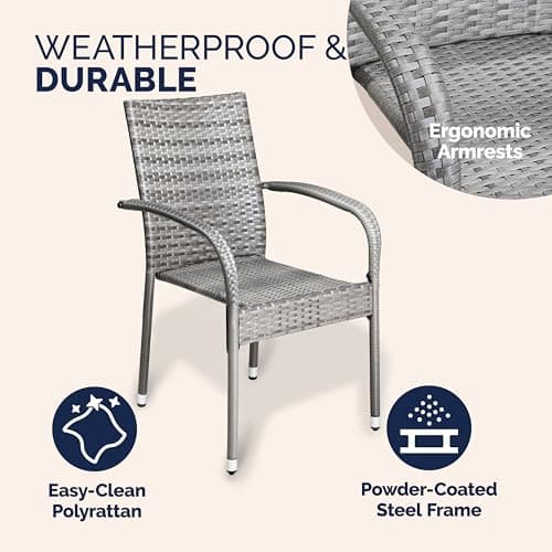CASARIA® Garden Chairs Set of 4, Stackable Rattan Outdoor Dining Chairs — view 5