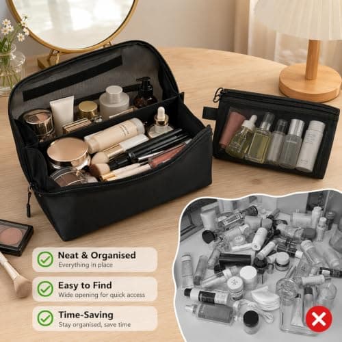 2-Piece Lay Flat Makeup Bag Set, Large Black — view 6