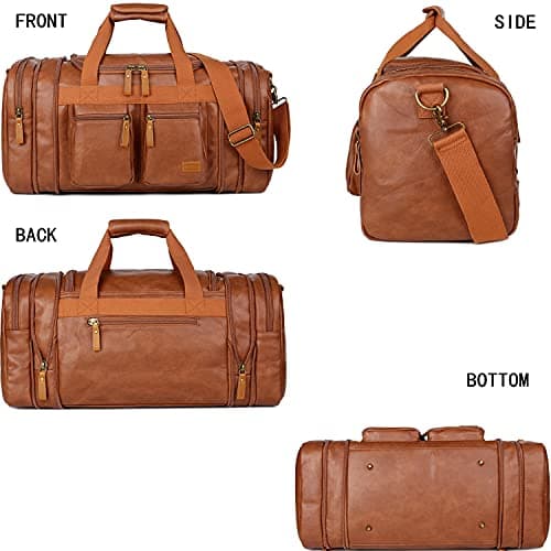 Leather Travel Duffel Weekender Bag Carry on Overnight Bag Sports Duffel Bag for Men and Women HB-21, Brown — view 3