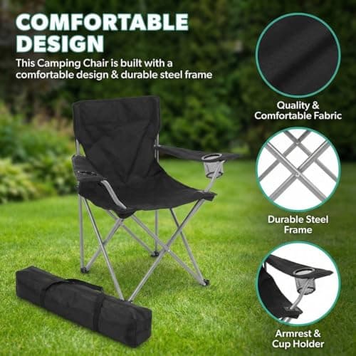 I LOVE FANCY DRESS Black Folding Camping Chairs with Cup Holder - Pack of 4 - Lightweight Outdoor Chairs with Carry Bag for Fishing, Festivals, Camping Trips, Picnics & Summer Activities — view 3
