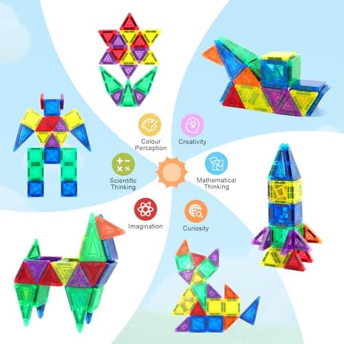CS COSDDI Magnetic Tiles Travel Toys Set, 42PCS Mini Magnetic Blocks with Iron Case STEM Montessori Travel Toys for Boys & Girls 3+ Year Old Plane Activities for Kids — view 4