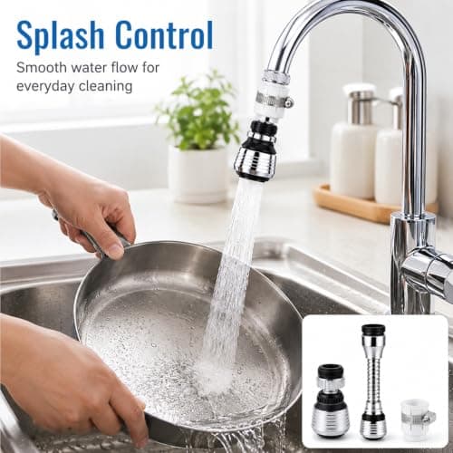 JWJDSAK 2 Pack Kitchen Tap Spray Head Set, 360° Swivel Tap Aerator with Universal Adapter, 2 Water Modes Splash Proof Faucet Extender for Kitchen Sink Bathroom Taps — view 4