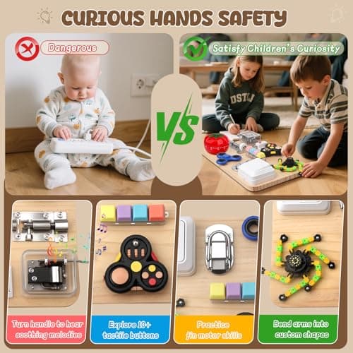 Dilabnda Montessori Busy Board Wooden Fidget Sensory Toy for Toddlers, Activity Board Educational Travel Toy for Plane Fine Motor Skills Gift for Boy Girl — view 5