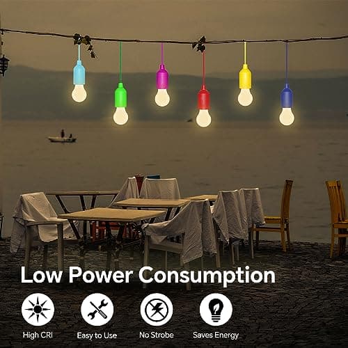 6 Pack LED Pull Cord Light Bulb, Battery Operated, Portable Hanging Pull Cord Lamp, for Wedding, Festival, Outdoor, Camping, Garden Parties, Decoration(Warm White) — view 5