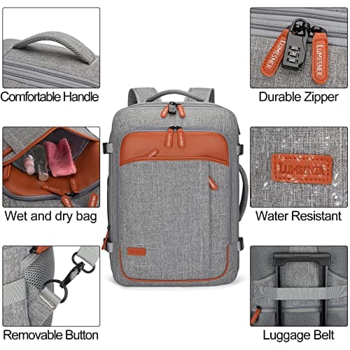 Carry on Backpack, Extra Large 40L Flight Approved Travel Backpack for Men & Women,Expandable Large Suitcase Backpacks With 4 Packing Cubes,Water Resistant Luggage Daypack Business Weekender Bag,Grey — view 5