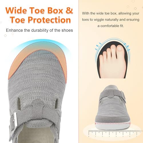 XIHALOOK Womens Walking Shoes Wide Toe Barefoot Shoes Minimalist Loafer with Adjustable Strap Slip On Shoes, Blend Lgrey, 5 UK — view 3