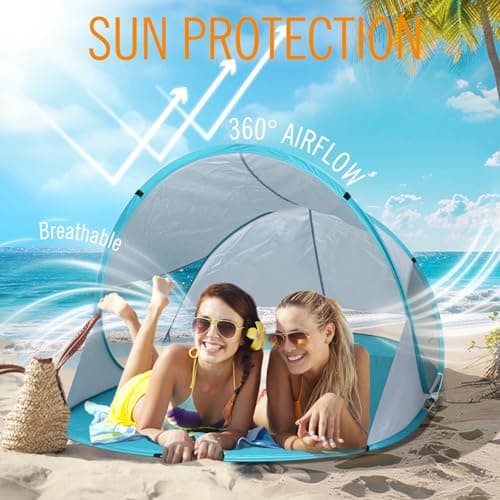 Chihee Beach Tent Pop-up Camping Sun Shelter for with UV Protection Silver-coated Fabric Breathable Mesh Extra Sandbags,Lightweight Easy Setup Portable Beach Shade Canopy Cabana — view 3