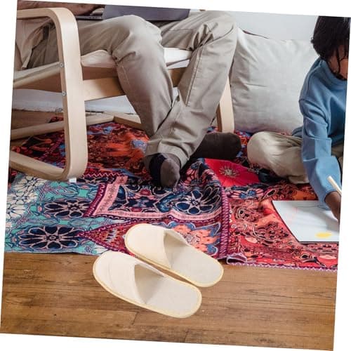 WRITWAA Portable Foldable Travel Slippers Khaki 6 Pairs Cotton Linen — view 2
