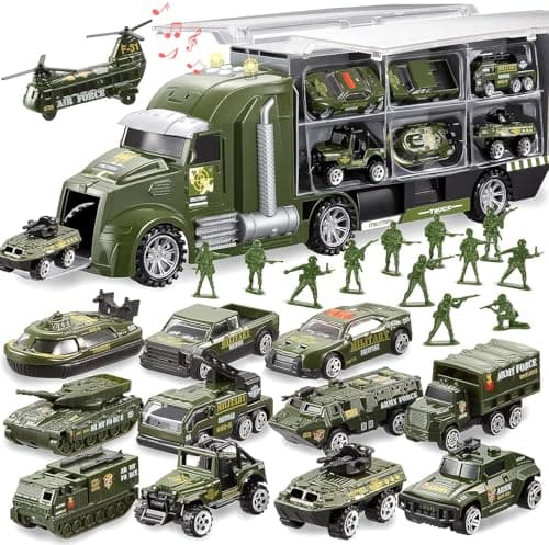 JOYIN 25 in 1 Army Toys for 3 Year Old Boys, Toy Soldiers Set with Military Truck as Boys Toys Age 3 4 5 6 7, Carrier Transport Truck with Lights & Sounds, Christmas Birthday Gifts for Boys