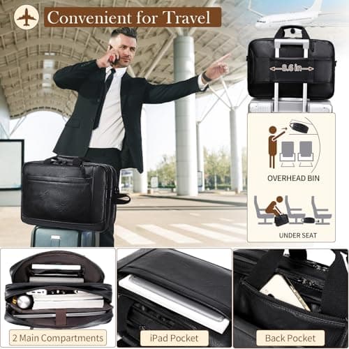 Stuery Faux Leather Messenger Bag for Men: 17.3 Inch Laptop Bag Briefcasen Convertible Backpack 3 in 1 Computer Handbags Work Bag Shoulder Crossbody Bags Office, Black — view 4
