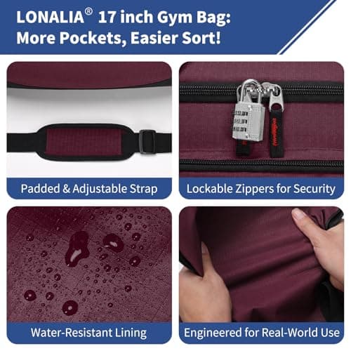 LONALIA Small Holdall Bag 30L, Gym Duffle Bag, Burgundy — view 4