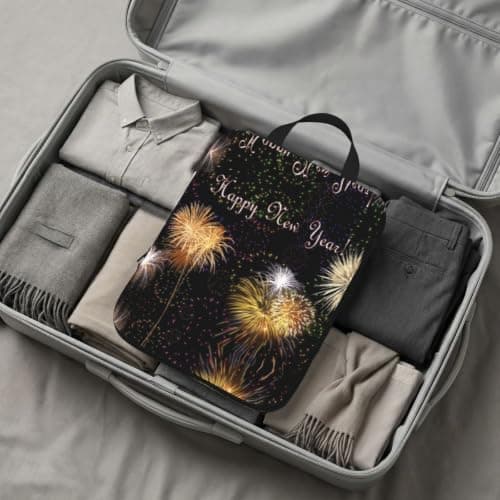 Happy New Year Print Compression Packing Cubes 4-Piece Set With Multi- Compartment Travel Bag, Waterproof Suitcase Organiser Bags — view 6