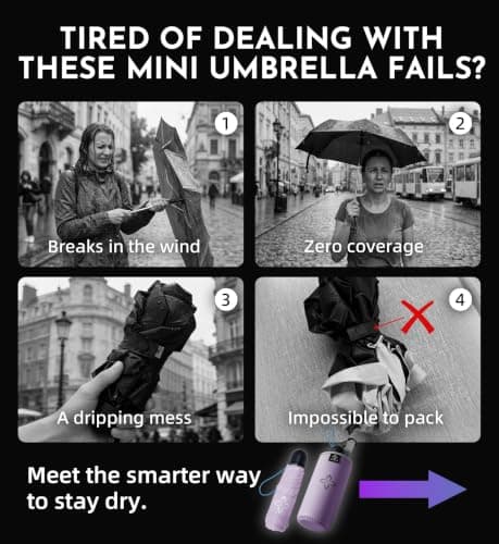 LILAC Mini Compact Folding Umbrella, Travel Pocket Rain Sun UPF 100+ UV — view 3