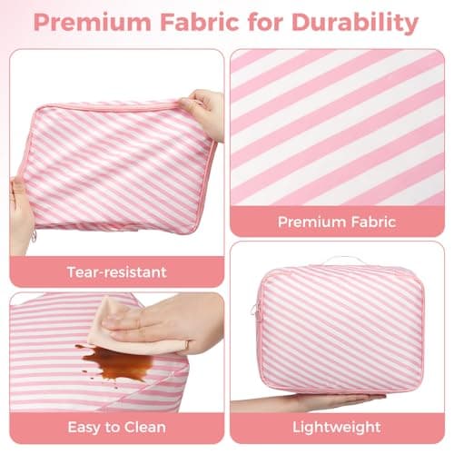 BAGAIL 8-Piece Packing Cubes Set, Travel Organizers with Breathable Mesh & Shoe Bag, Lightweight Nylon Packing Organisers for Luggage Suitcase, 9 Colors - Pink Stripe — view 4