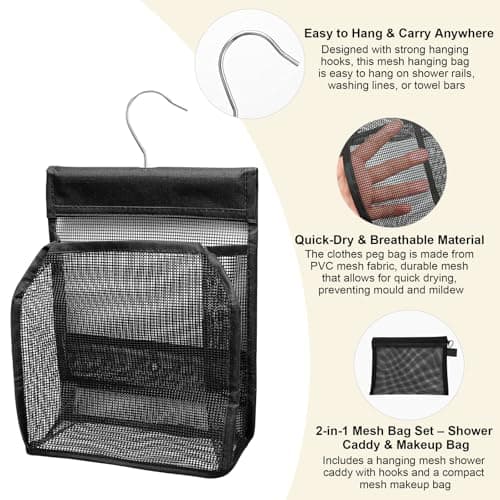 Juyibaao Hanging Mesh Shower Caddy with Hooks & Mesh Makeup Bag Set — view 3