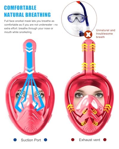 HINATAA Snorkel Mask for Kids, 180 ° Panoramic View Free Breathing Full Face Snorkeling Mask Anti-Fog and Anti-Leak Suitable For Children Aged 4-15 (Pink) — view 3