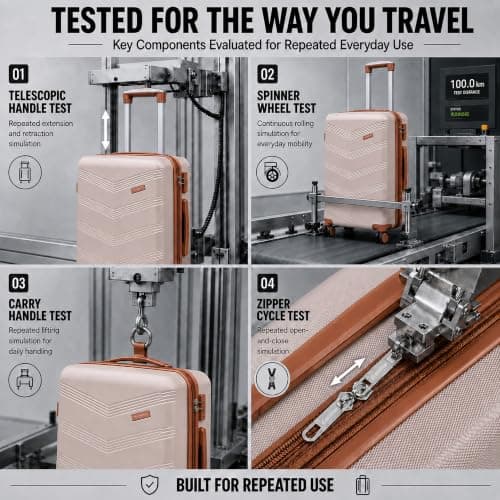 CONCEPTEN Expandable Hardshell Luggage Set 5 Piece, 22x14x9 Airline Approved Carry On, 20/24/28" Suitcase Set with TSA Lock, Spinner Wheels, ABS+PC (Beige) — view 4