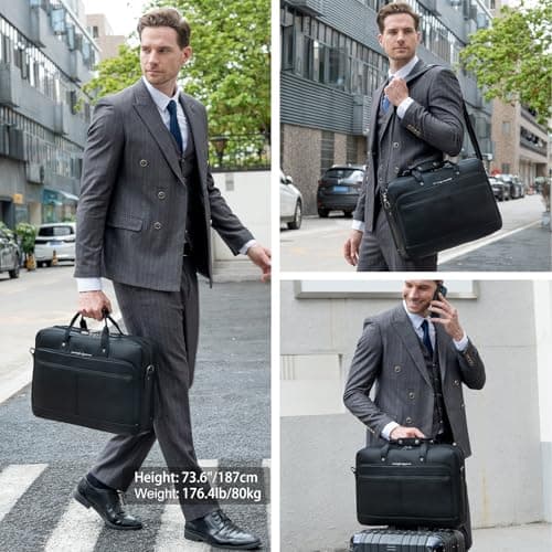 TIDING Men's Full Grain Leather Briefcase for 17 Inch Laptop Waterproof Bag — view 2