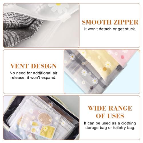 15 Pcs Waterproof Clear Drawstring Storage Bags, Daisy Print Zip-Lock Bags — view 5