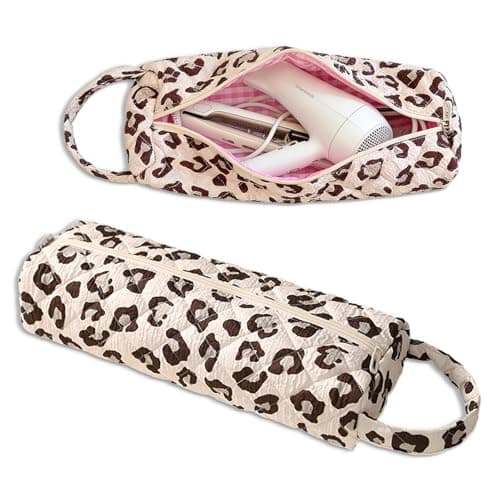 KASESSS Cream Leopard Print Portable Hair Dryer Bag Travel Storage Bags Fits for Most Hairdryers Curling Irons, Straightener, Lightweight Hair Tools Travel Bag, Hairdryer Case Protection Organizer