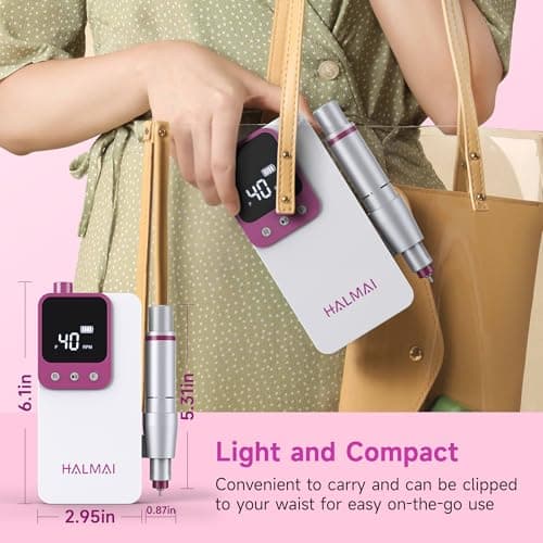 Electric Nail Drill Professional, Portable Nail File for Acrylic Gel Nails, Cordless Rechargeable Ultra Power Nail Drill Kit 40000RPM, HMC320 Salon-Grade Efile Nail Machine (White) — view 6