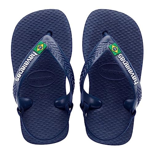 Havaianas Baby Brasil Logo II Unisex baby FlipFlop Navy Blue/Citrus Yellow 1/2 UK Child