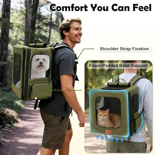 Vivifying Dog Backpack Carrier – 42x38x27cm for Pets Under 8.5kg, Breathable Dog Cat Carrier with Mesh Windows, Heavy Duty Hands-Free Carrier for Hiking, Camping& Outdoor Walks (Green) — view 2