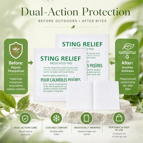 Insect Bite Relief Wipes, Mosquito Repellent & Bite Care Pads for Outdoor Activities, Bug Itch Relief Wet Insect Towelettes for Travel and Daily Use, Easy Application, Portable Sheets, 100 Count — view 2