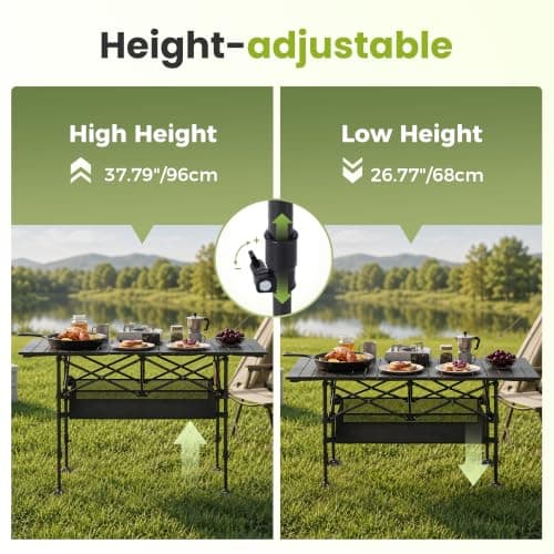 ALPHA CAMP Folding Camping Table, Adjustable Height,Mesh Layer,118x55x96 cm — view 4