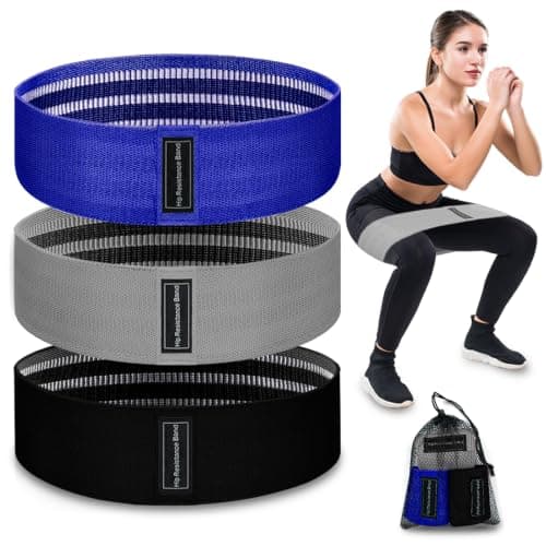 Exercise Bands, Fabric Resistance Bands for Working Out, Workout Bands Resistance for Women & Men, Multi-Colored Fabric Booty Bands for Leg Strength Training, Rehab, Yoga (3Pack-Blue)
