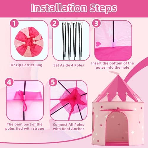 KORIMEFA Kids Play Tent for Age 1-8, Pink, 105x105x135cm — view 5