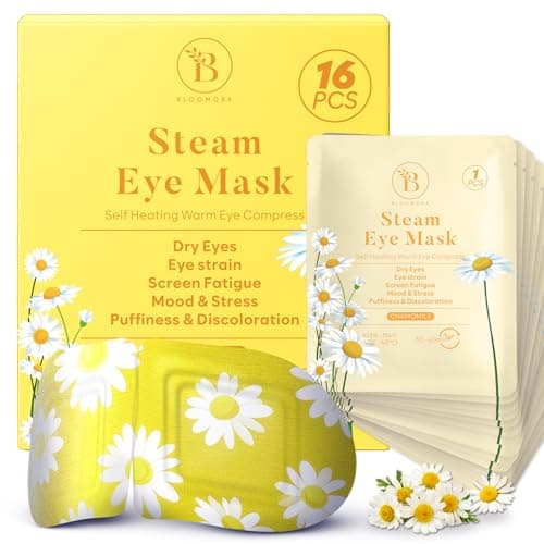 16 Pack Chamomile Steam Eye Mask for Dryness, Puffiness, Strain & Relaxation, Heated Eye Mask for Sleep & Travel, Self-Heating & Disposable Warm Compress, Travel Essentials, Relaxation Gifts for Women