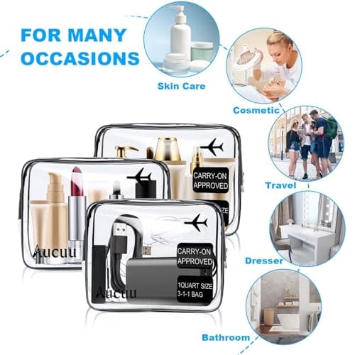 Aucuu Clear Toiletries Bag, 2 Pack PVC Waterproof Toiletries Carry Pouch, TSA Approved Travel Toiletry Bag with Zipper, Portable Cosmetic Makeup Bags for Men, Women and Kids - Travel Business Trip — view 5