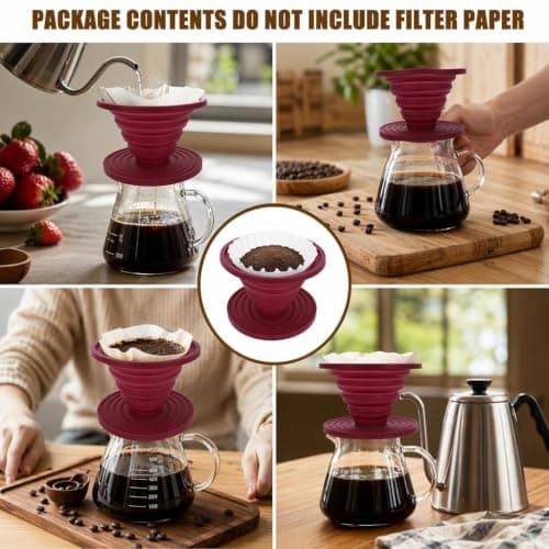Collapsible Coffee Dripper Red Silicone Portable Pour Over Cup — view 6