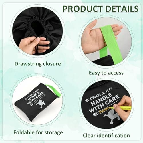CENBEN Stroller Bag for Airplane, Large Capacity Pram Travel Bag, Waterproof Pushchair Cover with Hand Strap, Pushchair & Pram Transport Bags for Airplane Infant Buggy Stroller Storage(Black) — view 3