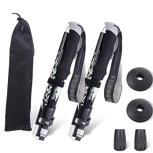 ThreeH Pair of 2 Hiking Poles Trekking Poles Foldable Walking Sticks for Men Women Lightweight Collapsible Climbing Poles for Backpacking Camping Black