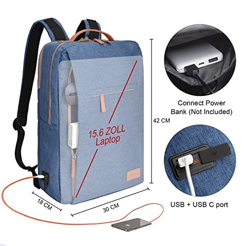Hp hope Laptop Backpack for Women Travel, Durable Backpacks Carry On, with USB Charging Port, Fits 15.6 Inch Laptop, Waterproof, Resistant Luggage Business Weekender Bag, Blue — view 3