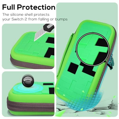 TIKOdirect Carrying Case Accessories Bundle for Switch 2, Portable Travel Case with Protective Cover, Screen Protectors, 4 Thumb Grip caps and Cute Stickers, Green — view 6